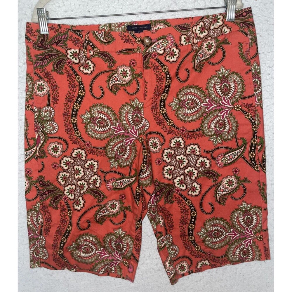 Tommy Hilfiger Womens Tropical Floral Paisley Pink Shorts Size 12 Cotton